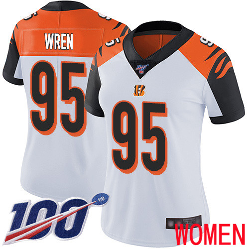 Cincinnati Bengals Limited White Women Renell Wren Road Jersey NFL Footballl #95 100th Season Vapor Untouchable->youth nfl jersey->Youth Jersey